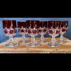 Set of 6 ruby red block EAPG cordial glasses